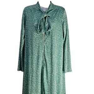 Vintage 70s House Coat Hostess Gown Womens Size Small Green Maxi Long Nylon